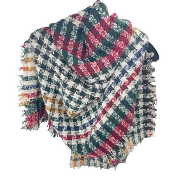 Women’s Funky Plaid Fringe Blanket Scarf Multicolor 52” x 54” - Picture 2 of 5
